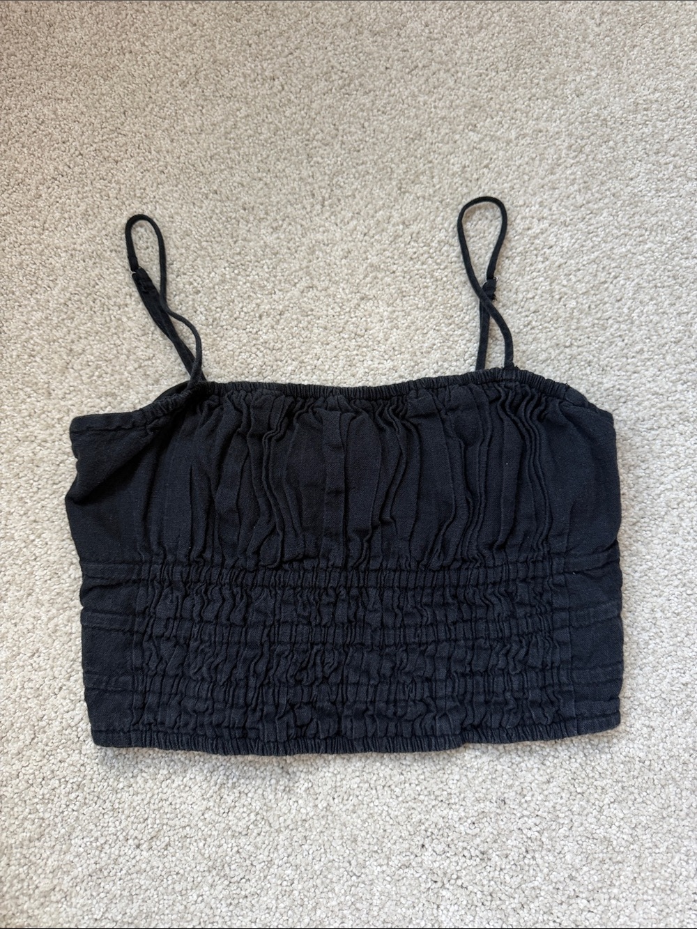 Abercrombie & Fitch Black Smocked Cropped Cami